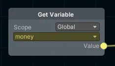 A Get Variable node reading the global variable ‘money’.