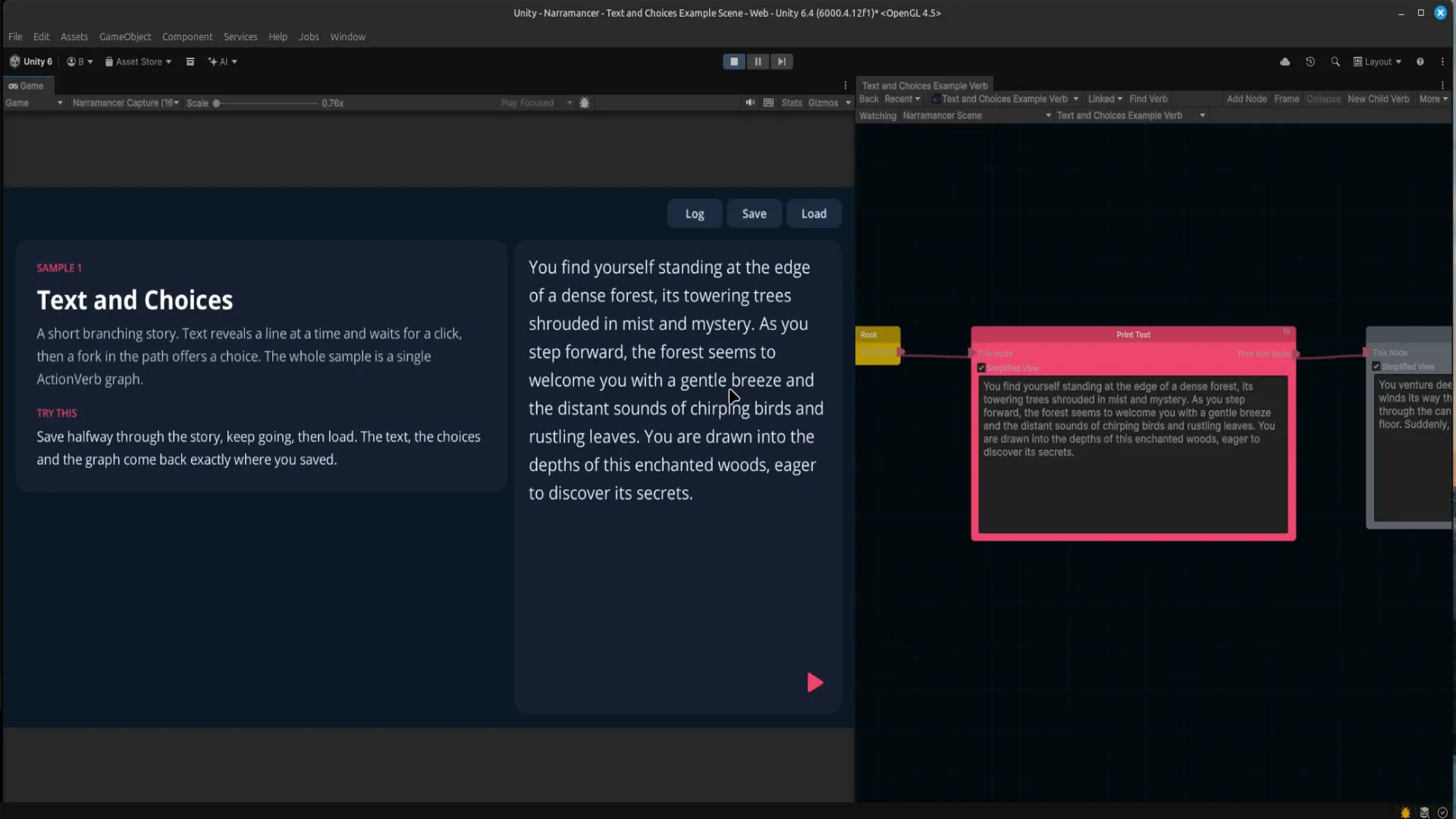 A verb running in the graph editor, its current node highlighted.