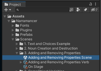 A screenshot of where to find the Adding and Removing Properties Scene asset.