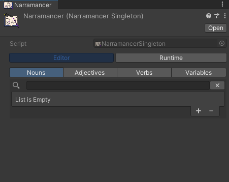 A screenshot of the Narramancer Window in Editor Mode